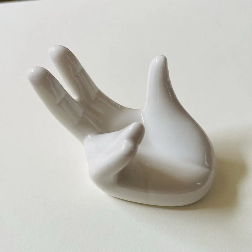 White Porcelain Hand‎ Shaped Trinket Dish Ring Holder Chopstick Home Decor White